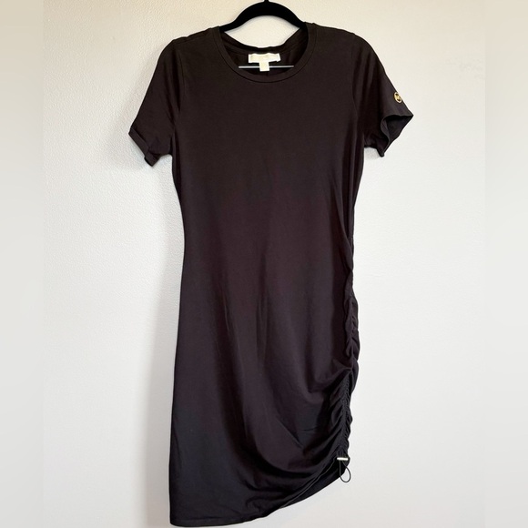 Michael Kors Black Asymmetrical Ruched Knee Length T-Shirt Dress Size Medium - Picture 1 of 9